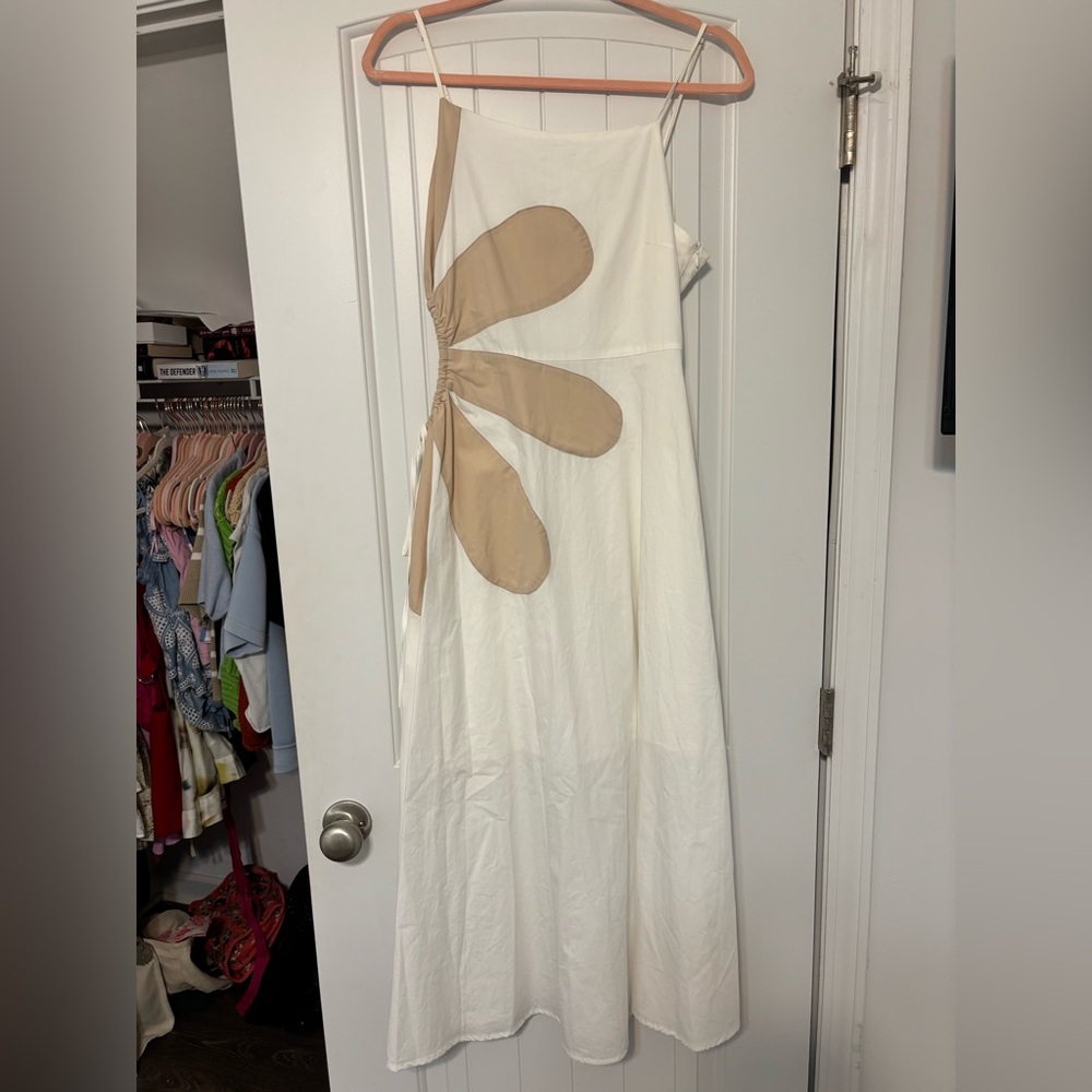 White Dress with Tan Floral Design